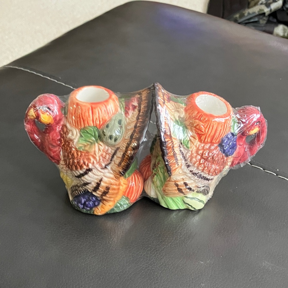 Turkey Tapered Jay Imports 1997 Thanksgiving Candle Holders Ceramic SET OF 2
